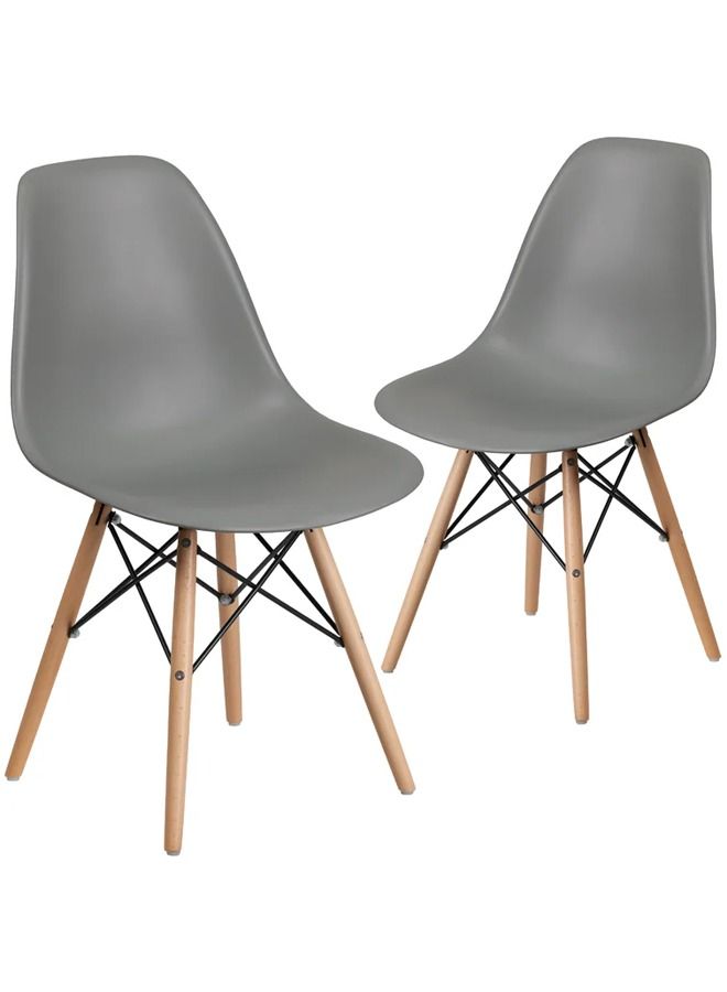 Taimi 2-Piece Office, Dining, Kitchen and Living Room Plastic Chair with Wooden Legs Grey 70x40x40cm  - Image 1