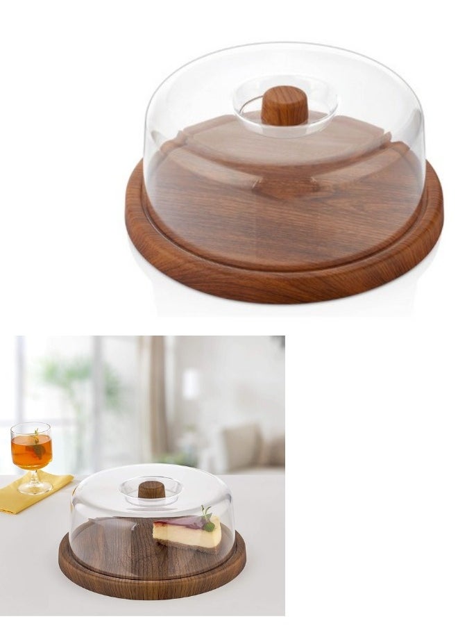 Evelin - Bamboo Cake Stand with Acrylic Dome Cover, 26 cm Round Base - Image 1
