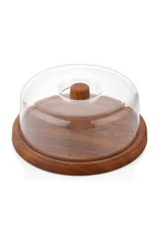 Evelin Bamboo Cake Stand with Acrylic Dome Cover, 26 cm Round Base  - Image 3