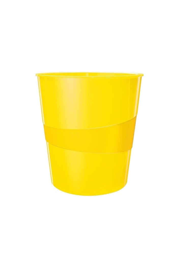 LEITZ Leitz 5278 (15 Litre) Waste Bin, Plastic, Wow Range, Yellow  - Image 1