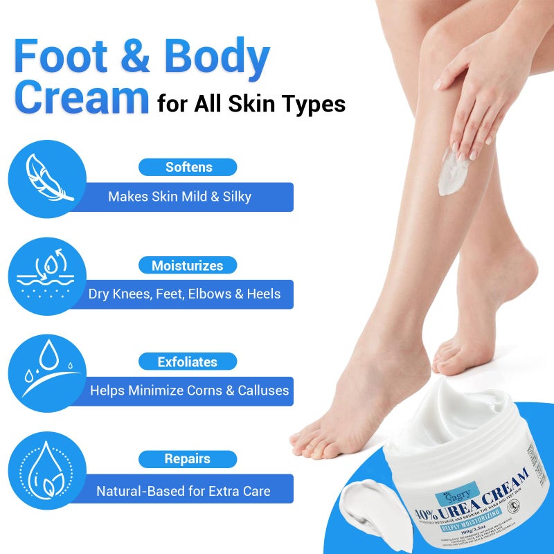 Sagry Urea Cream 40 Percent for Feet Maximum Strength, Foot Cream for Dry Cracked Heels Feet Knees Elbows Hands, Urea 40% Cream for Deep Moisturizes, Callus Remover, Heel Crack Repair - Image 5