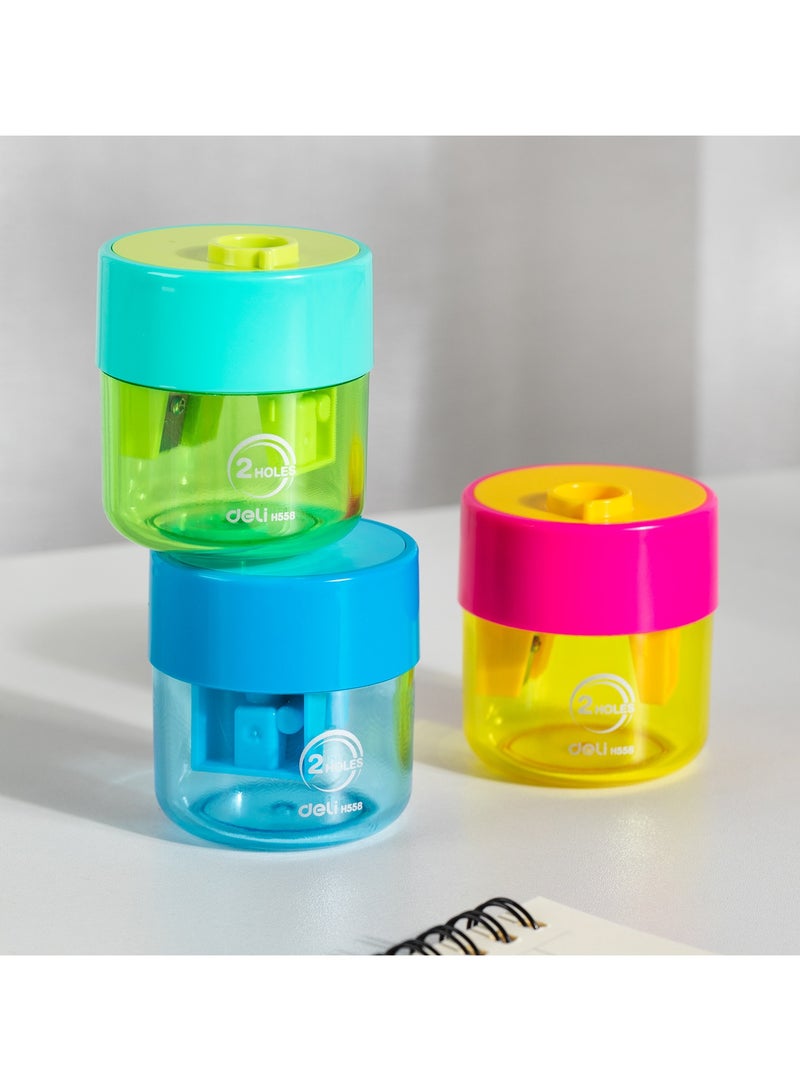 Deli EH558 sharpener قلم رصاص ثنائي الفتحة، 12 قطعة/علبة، ألوان متنوعة مثالي للاستخدام المدرسي والإبداعي - Image 5