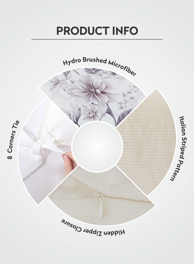 Donetella Duvet Set 6-Pcs King Size Striped Microfiber Bed Set With 1 Duvet Cover(220 X 240 CM) 1 Fitted Sheet 2 PillowSham And 2 Digital Printed Pillowcases(Without Filler),Linen