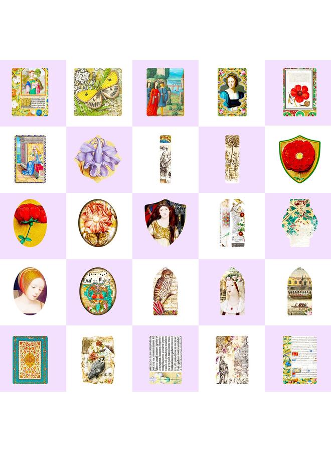 Bluejw 100 Medieval Retro Stickers Classic Retro Nostalgic Medieval Old Time Art Hand Account Stickers - Image 3