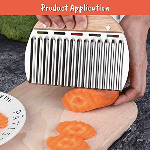 Baskety Stainless Steel Chips Wave Knife with Wooden Handle, Potato Cutter, Vegetable Slicer, Potato Wave Cutter, Fruit Salad Cutter, Tool Crinkle Chopper for Carrots, Cucumbers, Onions - Image 4