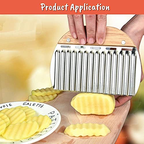 Baskety Stainless Steel Chips Wave Knife with Wooden Handle, Potato Cutter, Vegetable Slicer, Potato Wave Cutter, Fruit Salad Cutter, Tool Crinkle Chopper for Carrots, Cucumbers, Onions - Image 3