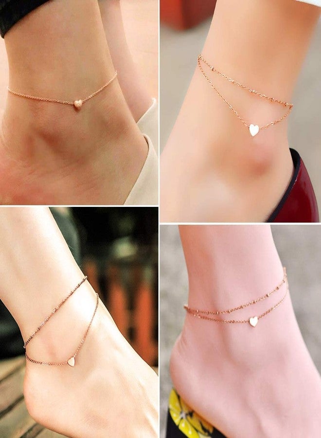 U7 Stainless Steel Chain Anklets Plus Size 9-11 Inches Cute Box Chain Waterproof Heart Ankle Bracelets for Women - Image 2