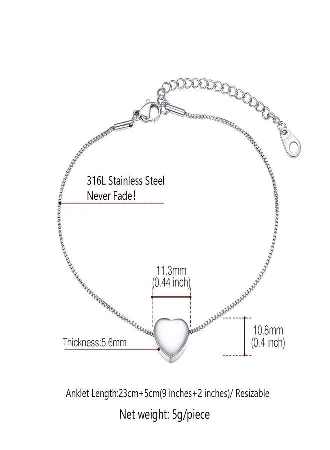 U7 Stainless Steel Chain Anklets Plus Size 9-11 Inches Cute Box Chain Waterproof Heart Ankle Bracelets for Women - Image 5