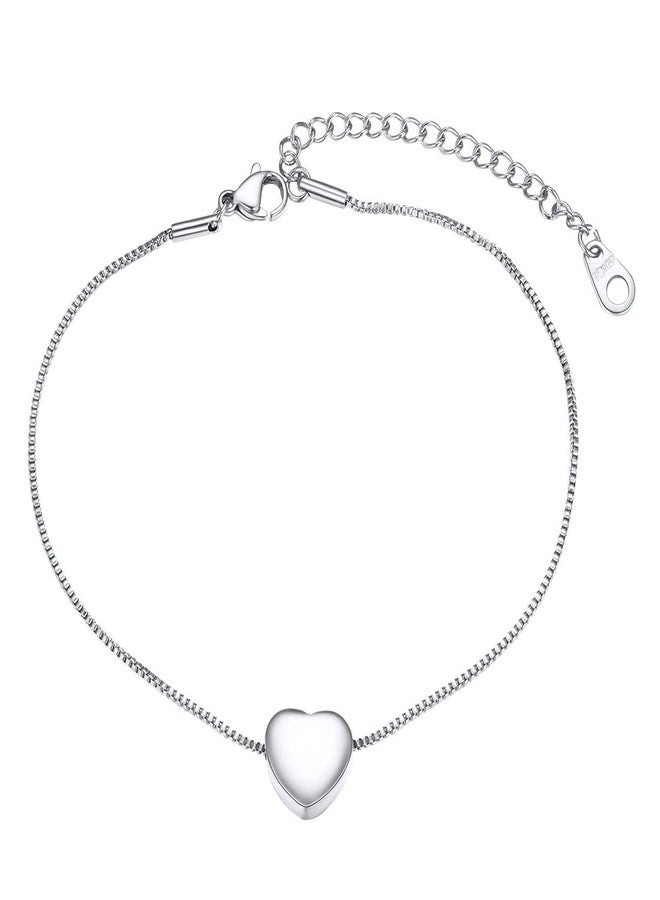 U7 Stainless Steel Chain Anklets Plus Size 9-11 Inches Cute Box Chain Waterproof Heart Ankle Bracelets for Women - Image 1