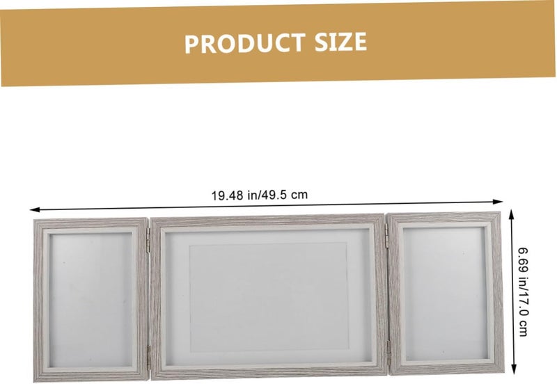 Wooden Folding Photo Frame Triple Set, Tabletop Decorative Display, 2pcs 6-inch 7-inch Gray Wooden Picture Frames for Home and Office Décor - Image 2