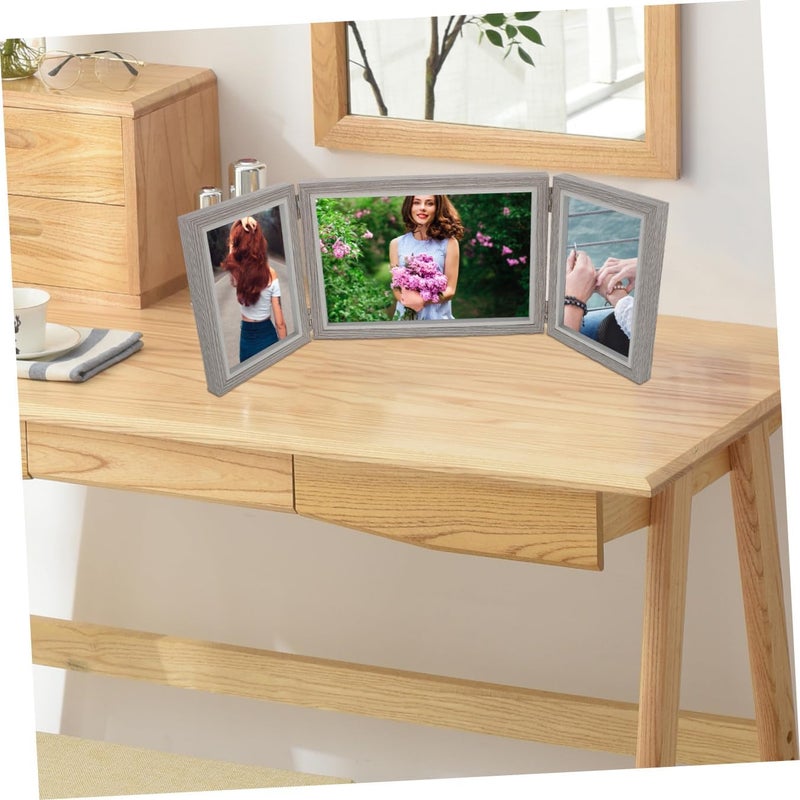 Wooden Folding Photo Frame Triple Set, Tabletop Decorative Display, 2pcs 6-inch 7-inch Gray Wooden Picture Frames for Home and Office Décor - Image 4