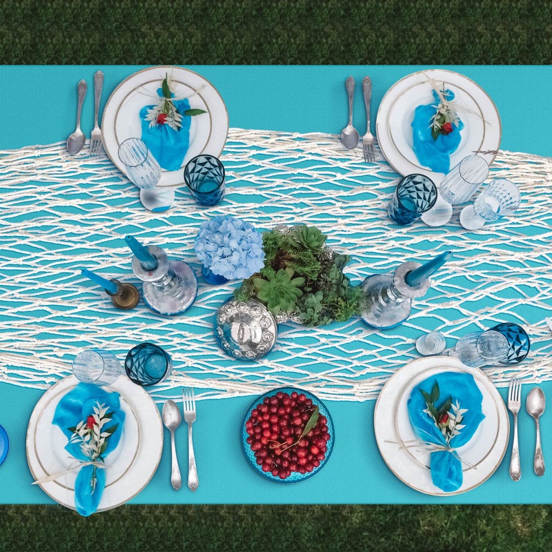 Unittype 6 Pcs Fish Net Decorative and Tablecloth Set, Cotton Fishnet and Plastic Table Cover Decorations Set for Nautical Themed Party Baby Shower Pirate Decorations Mermaid Party(Vivid Color) - Image 4