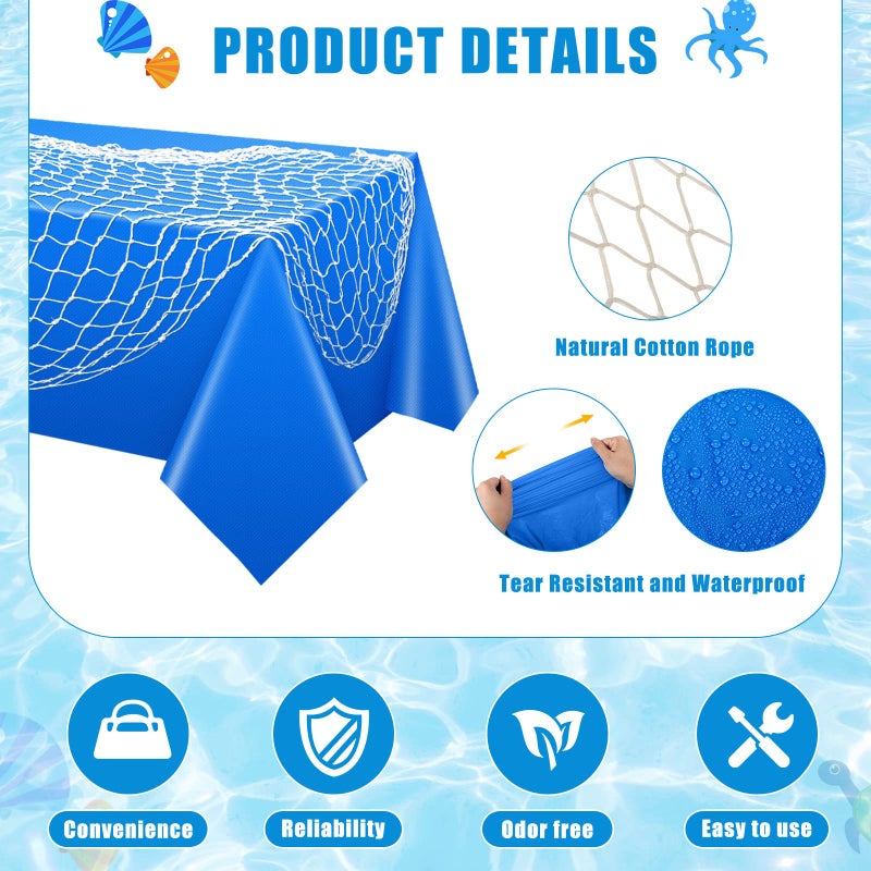 Unittype 6 Pcs Fish Net Decorative and Tablecloth Set, Cotton Fishnet and Plastic Table Cover Decorations Set for Nautical Themed Party Baby Shower Pirate Decorations Mermaid Party(Vivid Color) - Image 3