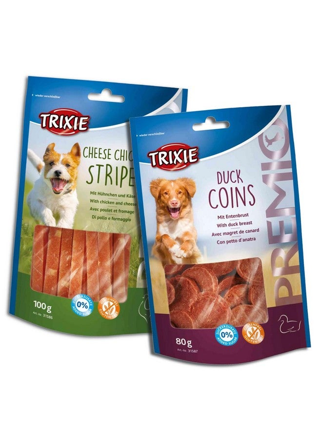 تريكسي مجموعة مكافآت الكلاب الفاخرة: شرائح الدجاج بالجبن، 100 جرام وعملات البط، 80 جرام - وجبات خفيفة غنية بالبروتين وصحية وتدريبية لجميع سلالات الكلاب - Image 1