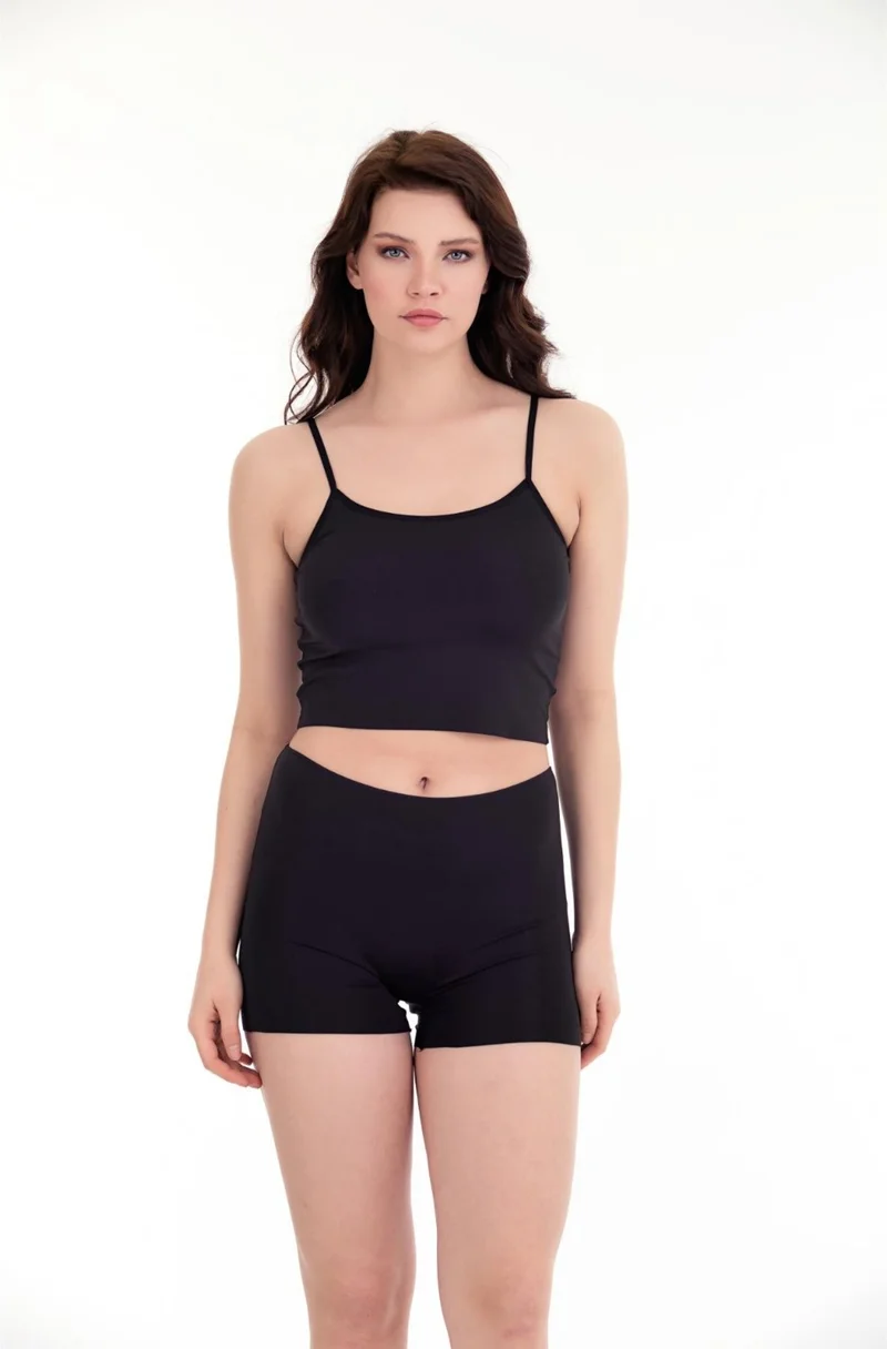 سينسو Laser Cut High Waist Shorts 3 Piece Set BLACK