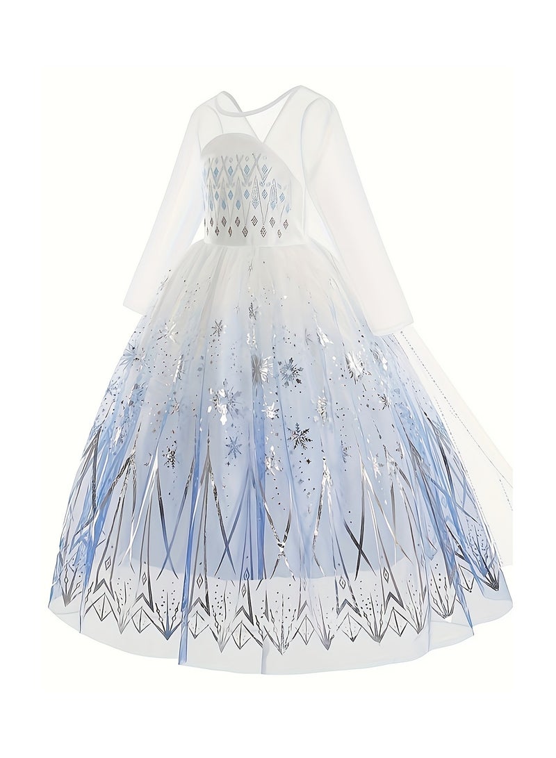 Loquat Snow Queen Costume for Girls — Princess Party Dress with Accessory Set, Kids Cosplay Costume, Princess Dresses for Girls, Fancy Dress for Girls, Kids Party Outfit, Blue Sparkle Dress, 120cm (5-6Y) - Image 4