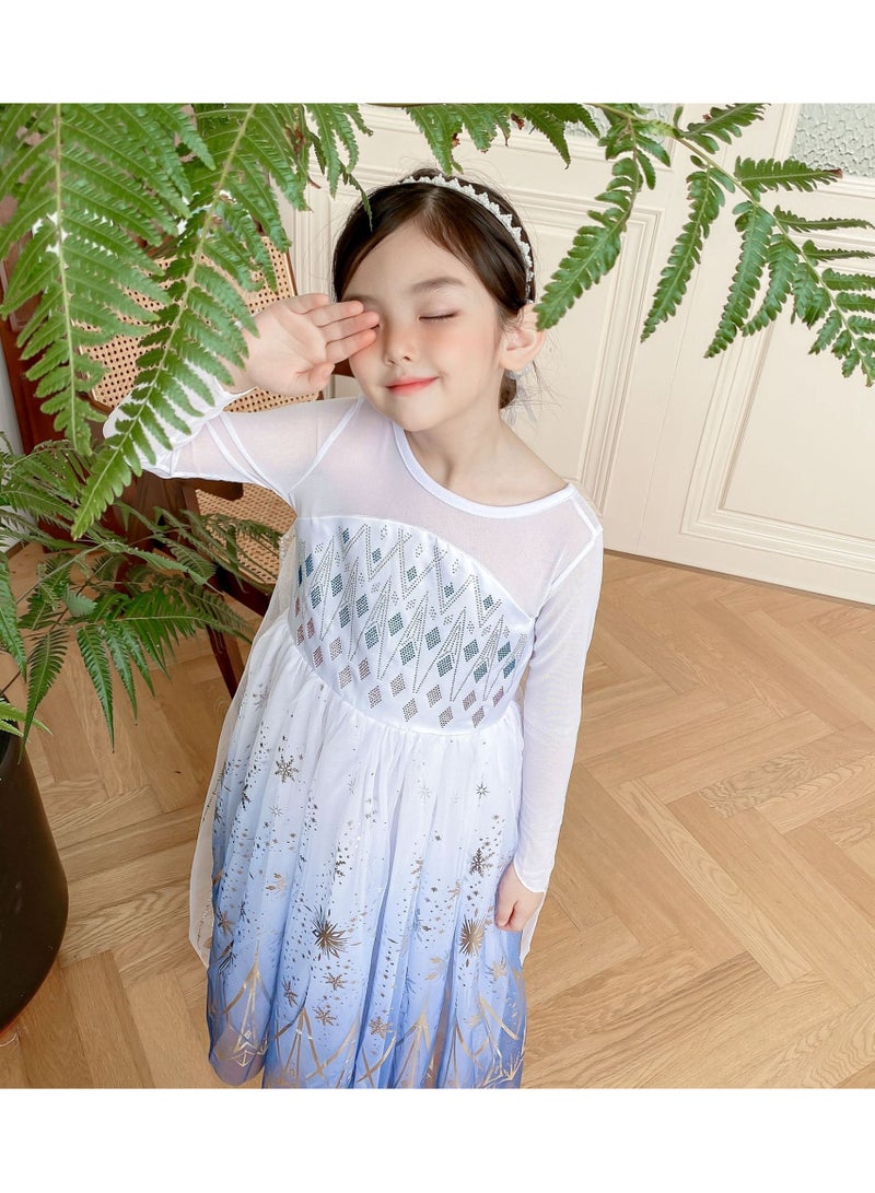 Loquat Snow Queen Costume for Girls — Princess Party Dress with Accessory Set, Kids Cosplay Costume, Princess Dresses for Girls, Fancy Dress for Girls, Kids Party Outfit, Blue Sparkle Dress, 120cm (5-6Y) - Image 2