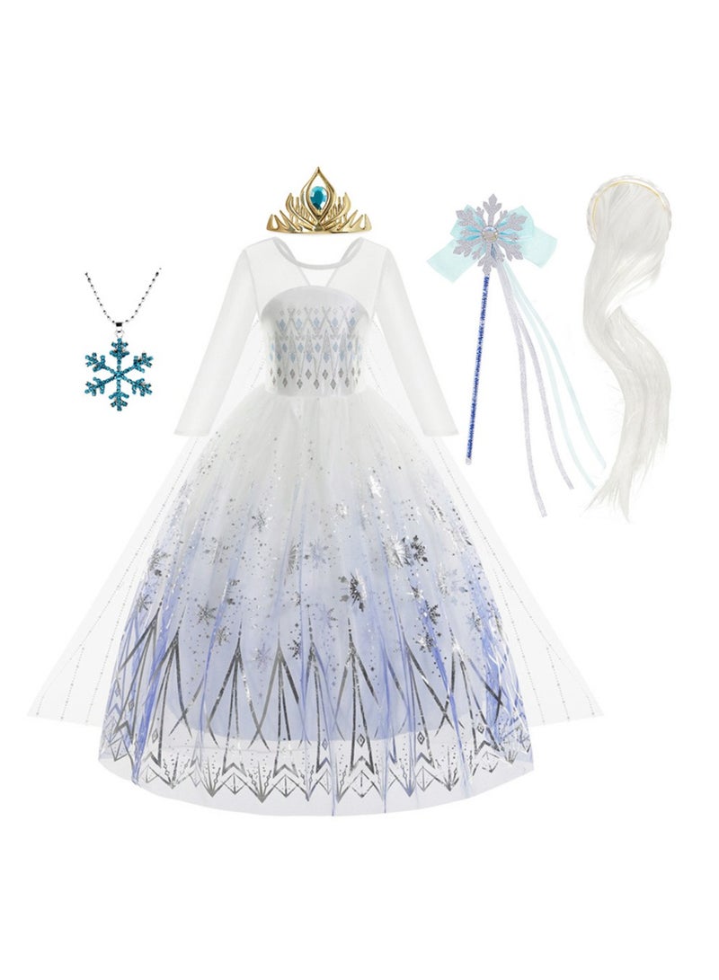 Loquat Snow Queen Costume for Girls — Princess Party Dress with Accessory Set, Kids Cosplay Costume, Princess Dresses for Girls, Fancy Dress for Girls, Kids Party Outfit, Blue Sparkle Dress, 120cm (5-6Y) - Image 1