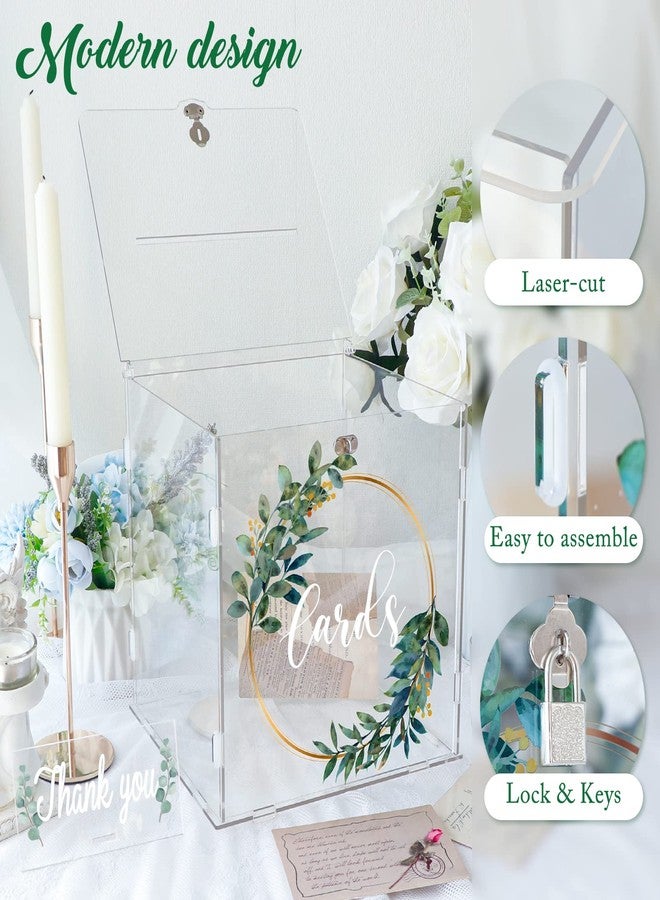 OurWarm Acrylic Wedding Card Box with Lock, DIY Gift Card Box for Wedding Reception with Slot, Clear Wedding Envelope Money Card Box for Party Graduation Baby Shower Birthday Decorations - Image 3