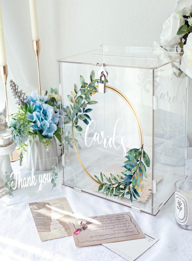 OurWarm Acrylic Wedding Card Box with Lock, DIY Gift Card Box for Wedding Reception with Slot, Clear Wedding Envelope Money Card Box for Party Graduation Baby Shower Birthday Decorations - Image 1