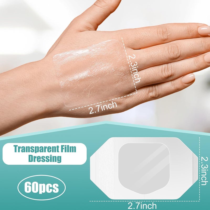 Geiserailie 60 Pcs Transparent Film Dressing 2 3 x 2 75 in Waterproof Adhesive Clear Bandage Patches for Swimming Showering Wounds Post Surgical Shower or PICC Catheter Tattoo Aftercare Bandage - Image 2