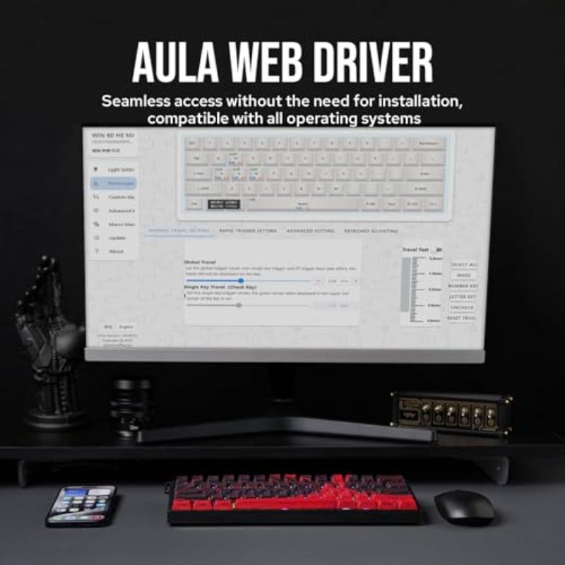 لوحة مفاتيح EPOMAKER AULA WIN60 HE سلكية مغناطيسية مع استجابة قابلة لضبط معدل استجابة 8000 هرتز مفاتيح تأثير هالي قابلة للتبديل السريع لألعاب التصويب من منظور الشخص الأول (لون أحمر مناظر طبيعية) - Image 5