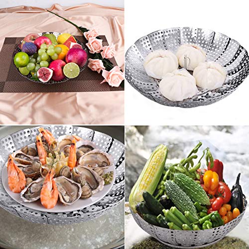 YLYL Veggie Vegetable Steamer Basket, Folding Steaming Basket, Metal Collapsible Stainless Steel Steamer Basket Insert, for Cooking Food, Expandable Fit Various Size Pot(5.3" to 8.6") YLYL - Image 5