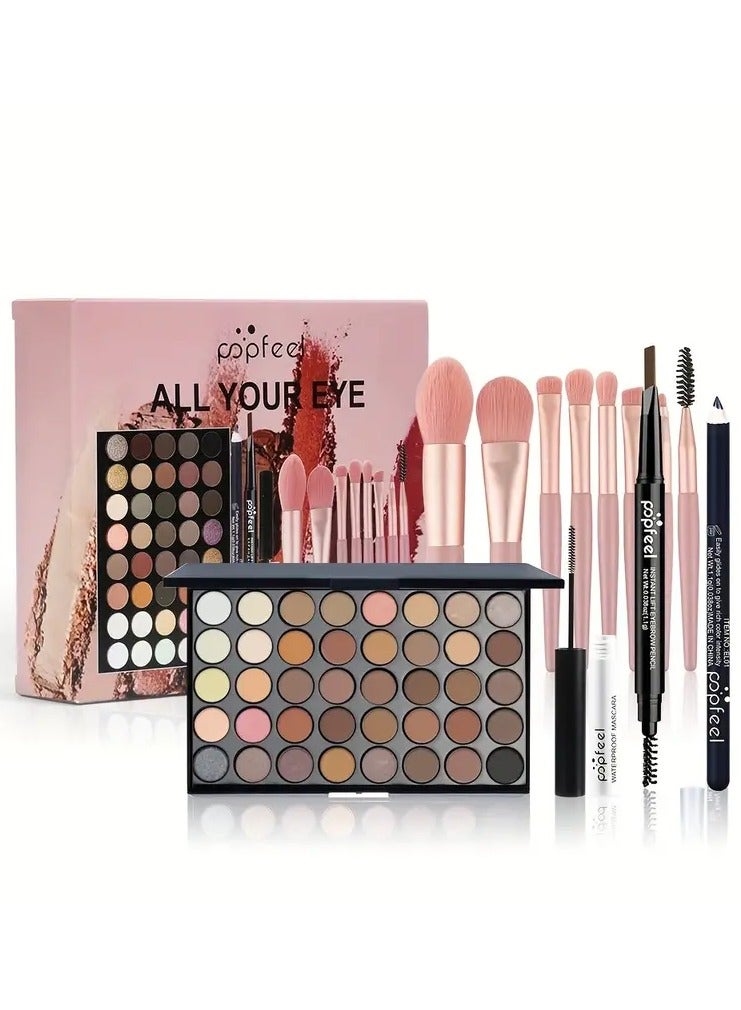 popfeel 40 Colors Eyeshadow Palette Set, Eyebrow Pencil Eyeliner Pen Mascara With A Set Of Makeup Brushes Eye Cosmetics, Ideal Gift For Mother's Day Makeup Set - Image 4