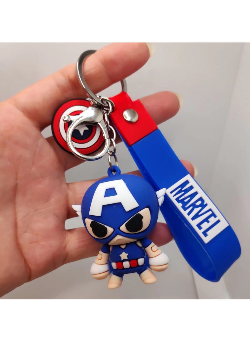 Marvel Keychain 3d Captain America Keychain Silicone With Metal Hook And Band | Avengers Keychains | Spiderman Keychain | Iron Man Keychain | Thor Keychain | Hulk Keychain For Bike , Men , Car , Boys - Image 1