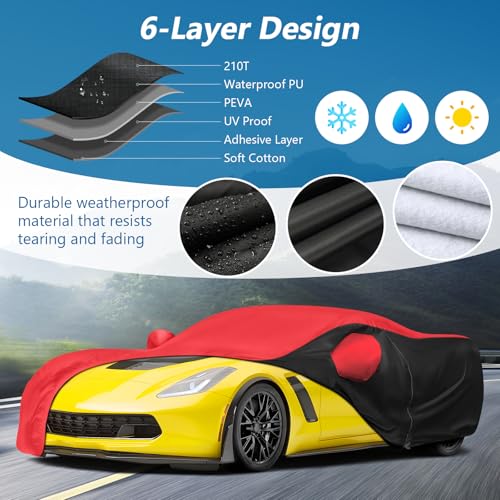 BIGACOVER for c7 Corvette Car Cover All Weather Protection Waterproof Windproof for 2014-2019 C7 Stingray, for C7 Chevy Corvette Stingray Z51 Z06(Black&Red Combo) - Image 2