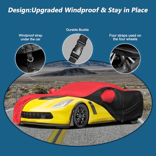 BIGACOVER for c7 Corvette Car Cover All Weather Protection Waterproof Windproof for 2014-2019 C7 Stingray, for C7 Chevy Corvette Stingray Z51 Z06(Black&Red Combo) - Image 3