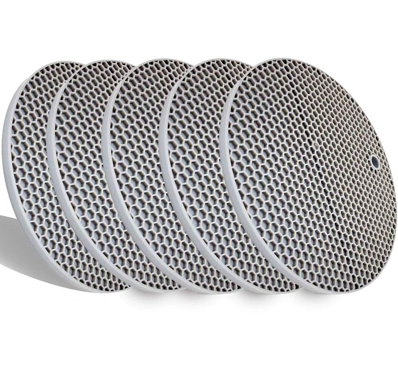 LogHog 5 Pcs Extra Thick Silicone Trivets Pot Holder and Oven Mitts,Trivets for Hot Dish,Nonslip Insulation Honeycomb Rubber Hot Pads for Countertop,Multi-Purpose,Flexible Mats Heat Resistant Potholders,Grey - Image 1