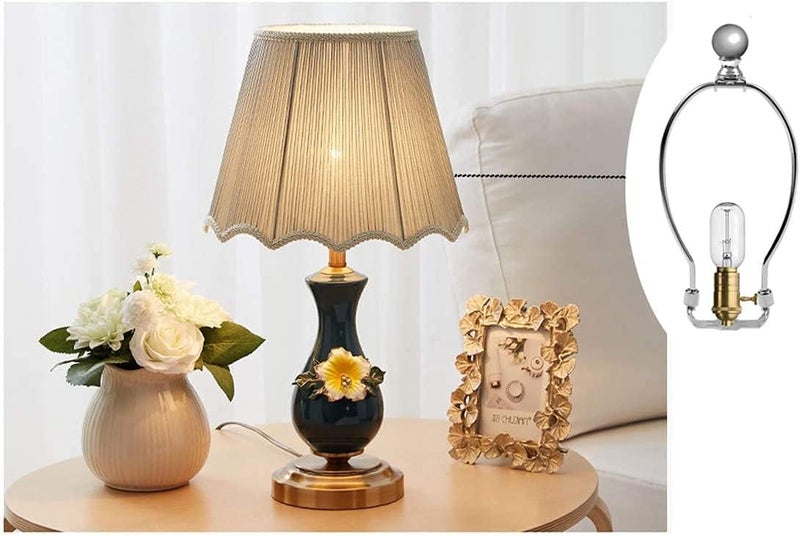 OZXNO 10 Inch Lamp Shade Harp Holder Horn Frame Lamp Shade Bracket with Light Base and Ball Lamp Finial DIY Lighting Replacement Accessories for Table/Floor Lamps (Sliver) - Image 4