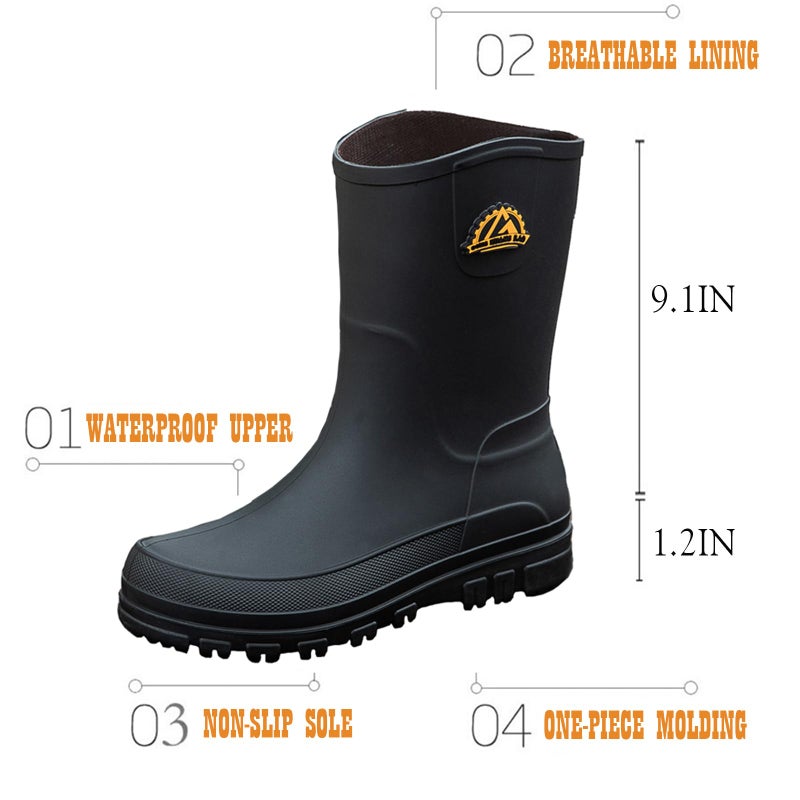IQAXC Waterproof Garden Rain Boots for Men Breathable Lightweight Mid Calf Deck Fishing Outdoor Slip Resistant Shoes, 388 Black 41 - Image 4
