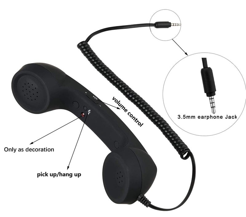 YTYKINOY Retro 3.5mm Telephone Handset Cell Phone Receiver Mic Microphone Speaker for iPhone iPad Mobile Phones Cellphone Smartphone (Yellow) - Image 4