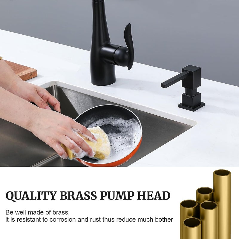 Ultimate Unicorn Sink Soap Dispenser for Kitchen Sink (Matte Black), All Brass Built-in and Refill from Top Design,Metal Hand Soap & Dish Soap Copper Pump - Image 4