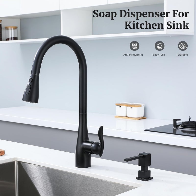Ultimate Unicorn Sink Soap Dispenser for Kitchen Sink (Matte Black), All Brass Built-in and Refill from Top Design,Metal Hand Soap & Dish Soap Copper Pump - Image 2