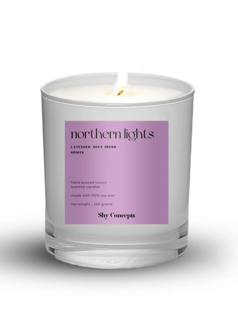 Shy Concepts Premium Scented Candle Handmade with Natural Soy Wax for Aromatherapy, Stress Relief, Relaxation, Gift, Home Decor| Fragrance Oils| Lavender, Mint, Fresh Spices| 250 grams| White Candle Jar|