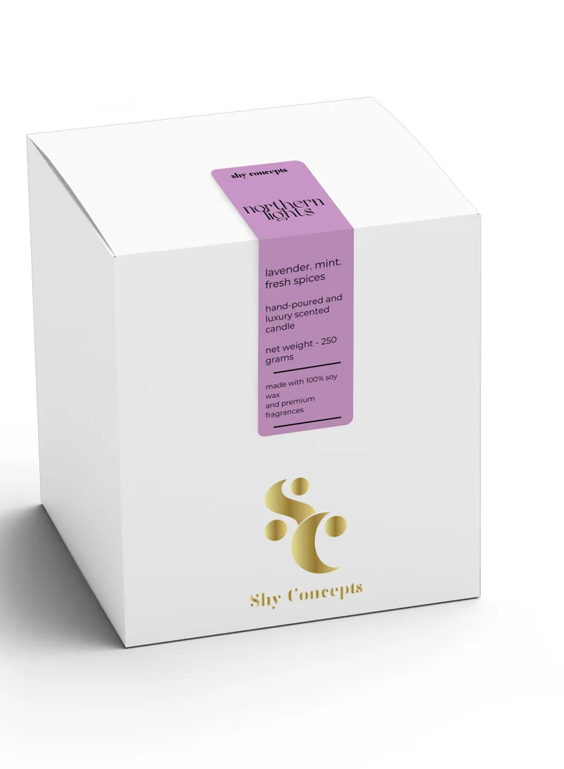 Shy Concepts Premium Scented Candle Handmade with Natural Soy Wax for Aromatherapy, Stress Relief, Relaxation, Gift, Home Decor| Fragrance Oils| Lavender, Mint, Fresh Spices| 250 grams| White Candle Jar|