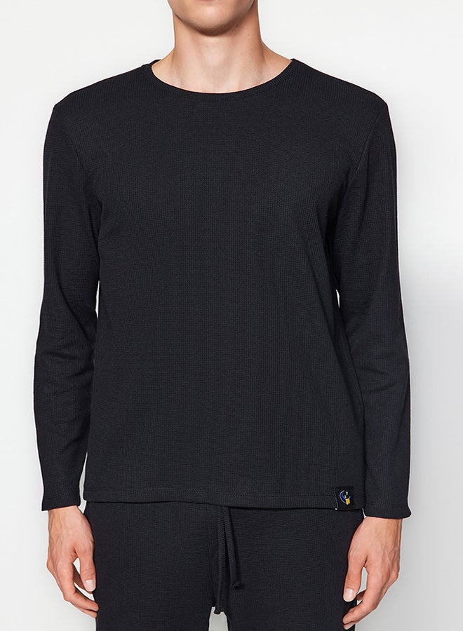 trendyol Men's Black Regular Fit Waffle Knitted Pajamas Set - Image 3