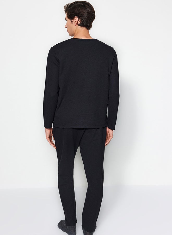 trendyol Men's Black Regular Fit Waffle Knitted Pajamas Set - Image 5