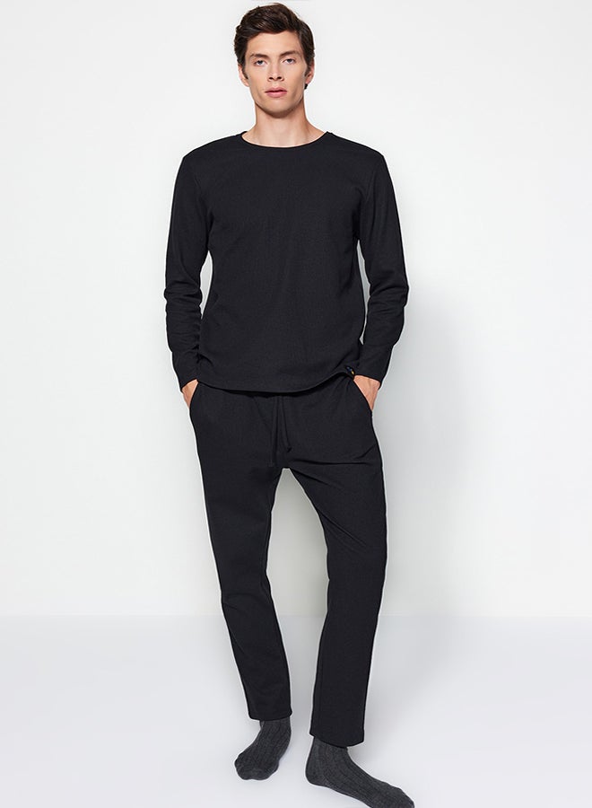 trendyol Men's Black Regular Fit Waffle Knitted Pajamas Set - Image 1