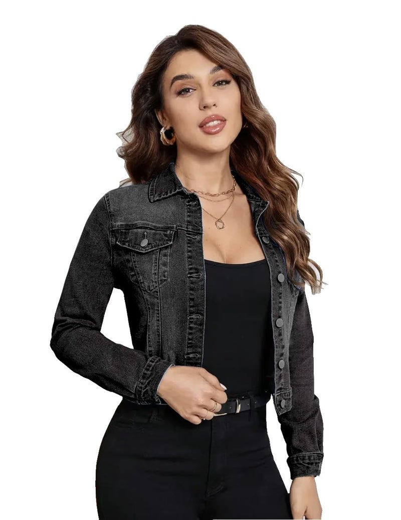 Nifty Women's Denim Trucker Jacket (DENIMJCKT_BLK_S_Black_Small) - Image 1