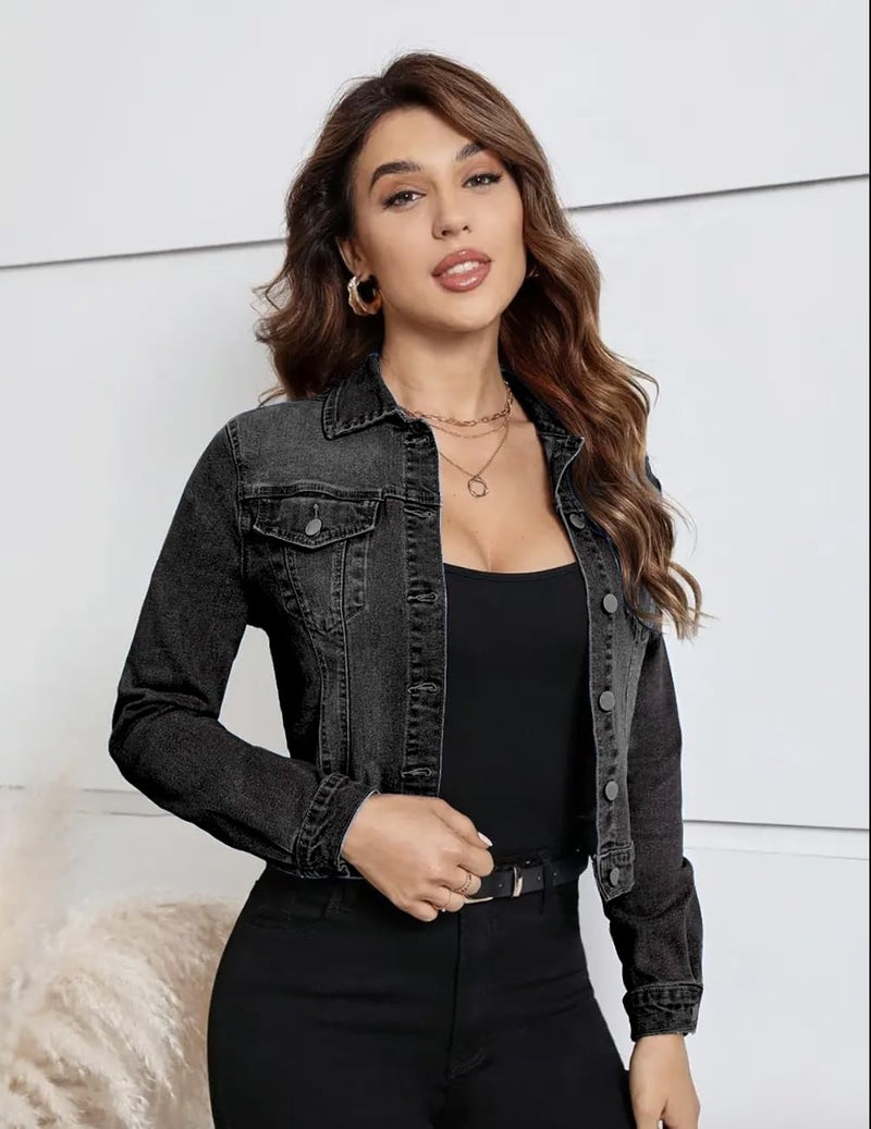 Nifty Women's Denim Trucker Jacket (DENIMJCKT_BLK_S_Black_Small) - Image 2