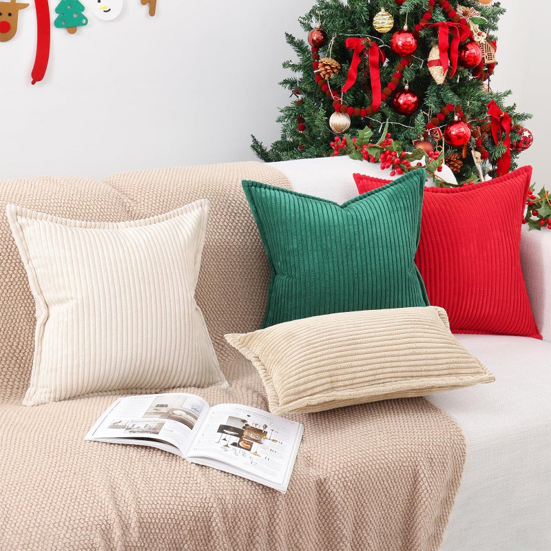 Mecatny Corduroy Pillow Covers 12x20 Inch Set of 2  Striped Decorative Lumbar Throw Pillow Covers with Wide Border for Couch Living Room Bed  Green - Image 5