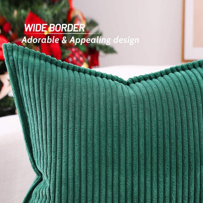 Mecatny Corduroy Pillow Covers 12x20 Inch Set of 2  Striped Decorative Lumbar Throw Pillow Covers with Wide Border for Couch Living Room Bed  Green - Image 3