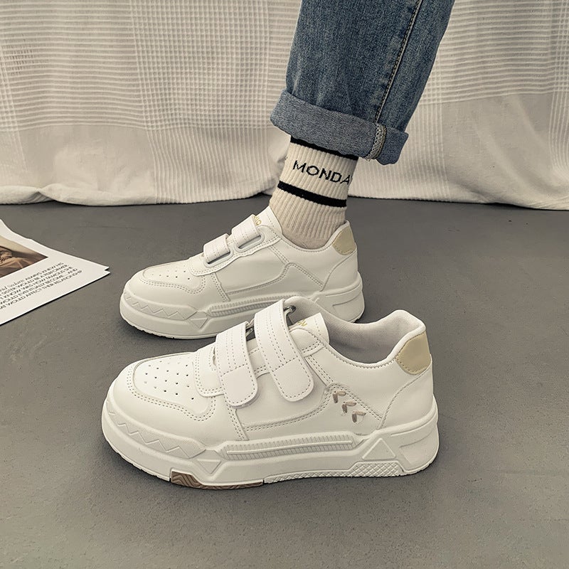 Magic Tape White Sneakers Women 2024 Autumn Casual Trendy Student Sports Shoes Creamy-white