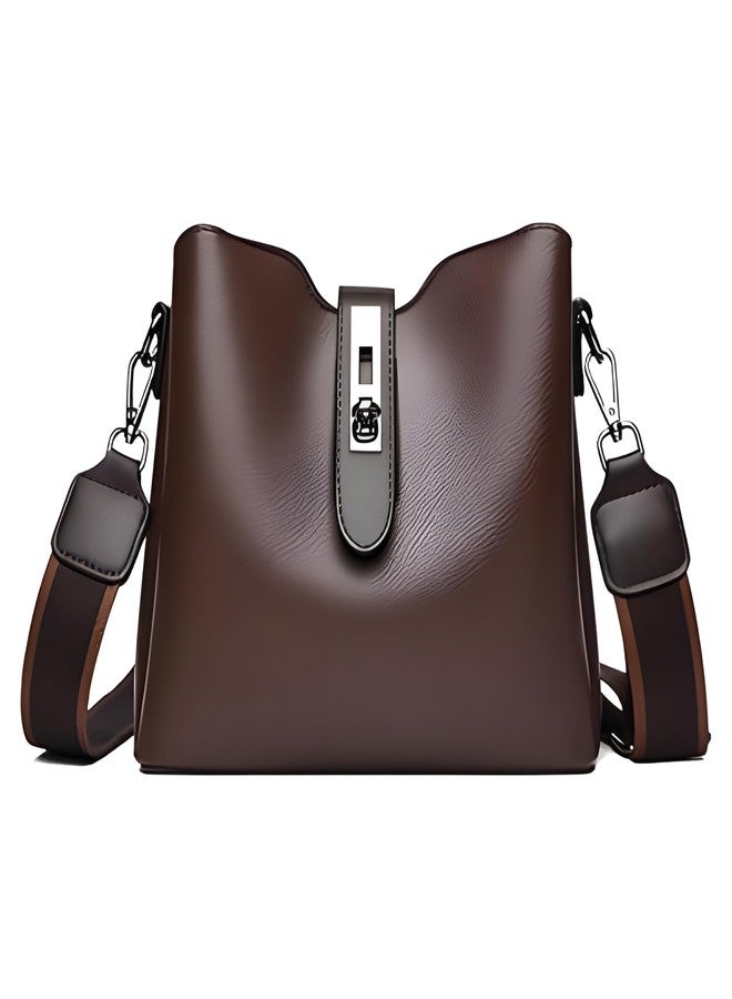 Gowloz Women's PU Leather Bucket Bag, Brown Stylish Crossbody Shoulder Handbag for Work, Travel, Shopping, Daily Use - Image 1