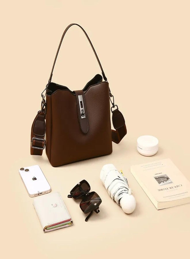 Gowloz Women's PU Leather Bucket Bag, Brown Stylish Crossbody Shoulder Handbag for Work, Travel, Shopping, Daily Use - Image 5