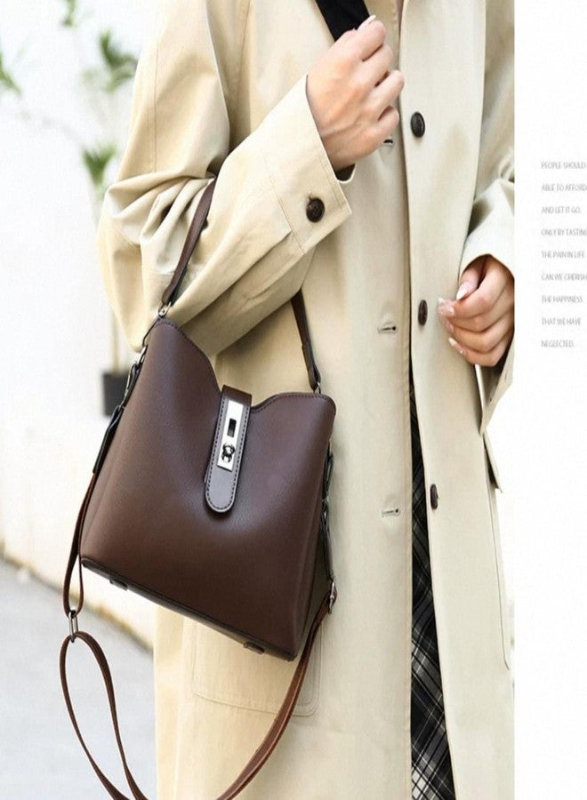 Gowloz Women's PU Leather Bucket Bag, Brown Stylish Crossbody Shoulder Handbag for Work, Travel, Shopping, Daily Use - Image 4